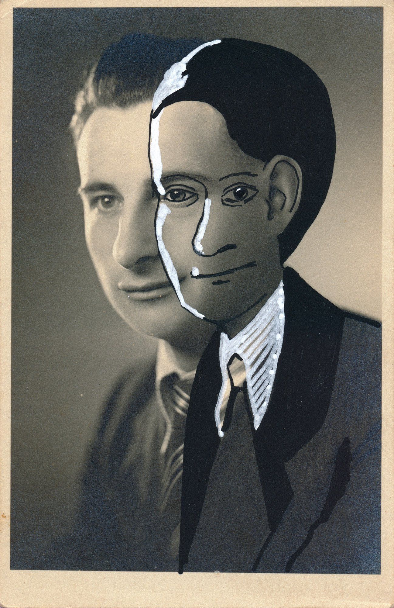 „Facination No. 27“ by Sebastian Bieniek (B1EN1EK), 2014. Drawing on orig. photography from 1950’s 13,6 cm. x 8,8 cm. (overpainted medium). Part of the BieniekFace (Bieniek-Face) oeuvre by the artist. „Facination No. 27“ by Sebastian Bieniek (B1EN1EK), 2014. Drawing on orig. photography from 1950’s 13,6 cm. x 8,8 cm. (overpainted medium). Part of the BieniekFace (Bieniek-Face) oeuvre by the artist.