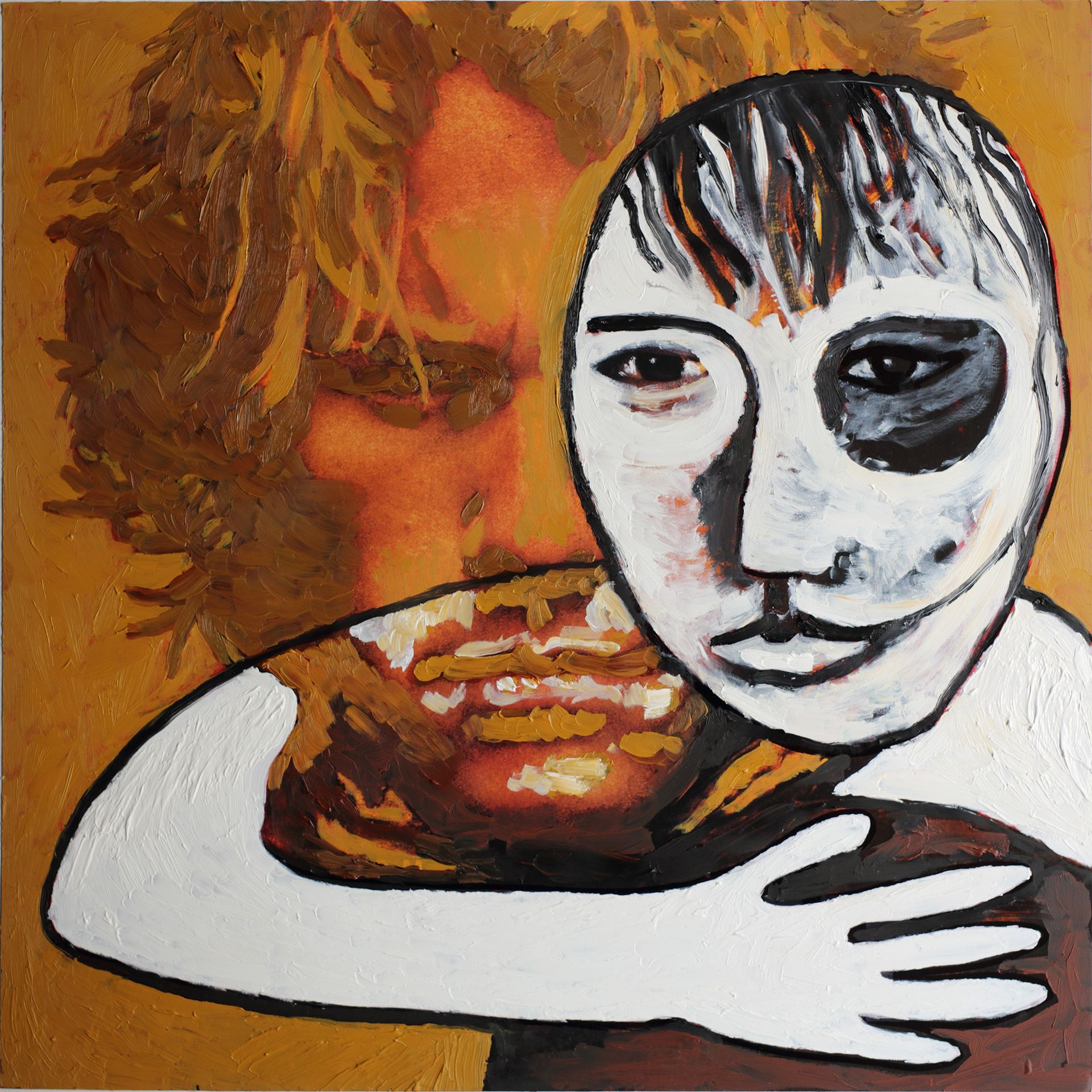 „Ghost Rider No. 28“ (Heath Ledger 1/4) by Sebastian Bieniek, 2022. Oil on original LP (movie soundtrack), 31cm. x 31 cm. From the 58, 58 icons, art, artwork, 58 icons club, the 58 icons club, 58 ikonen club, club 58, 27 club, club 27, Kunst, artwork, Kunst, Künstler, artist, 58 painting, buy, auction, available, preis, prize, members, gallery, exhibition, book, ghost, angel, pleiadian king, ghost rider art,