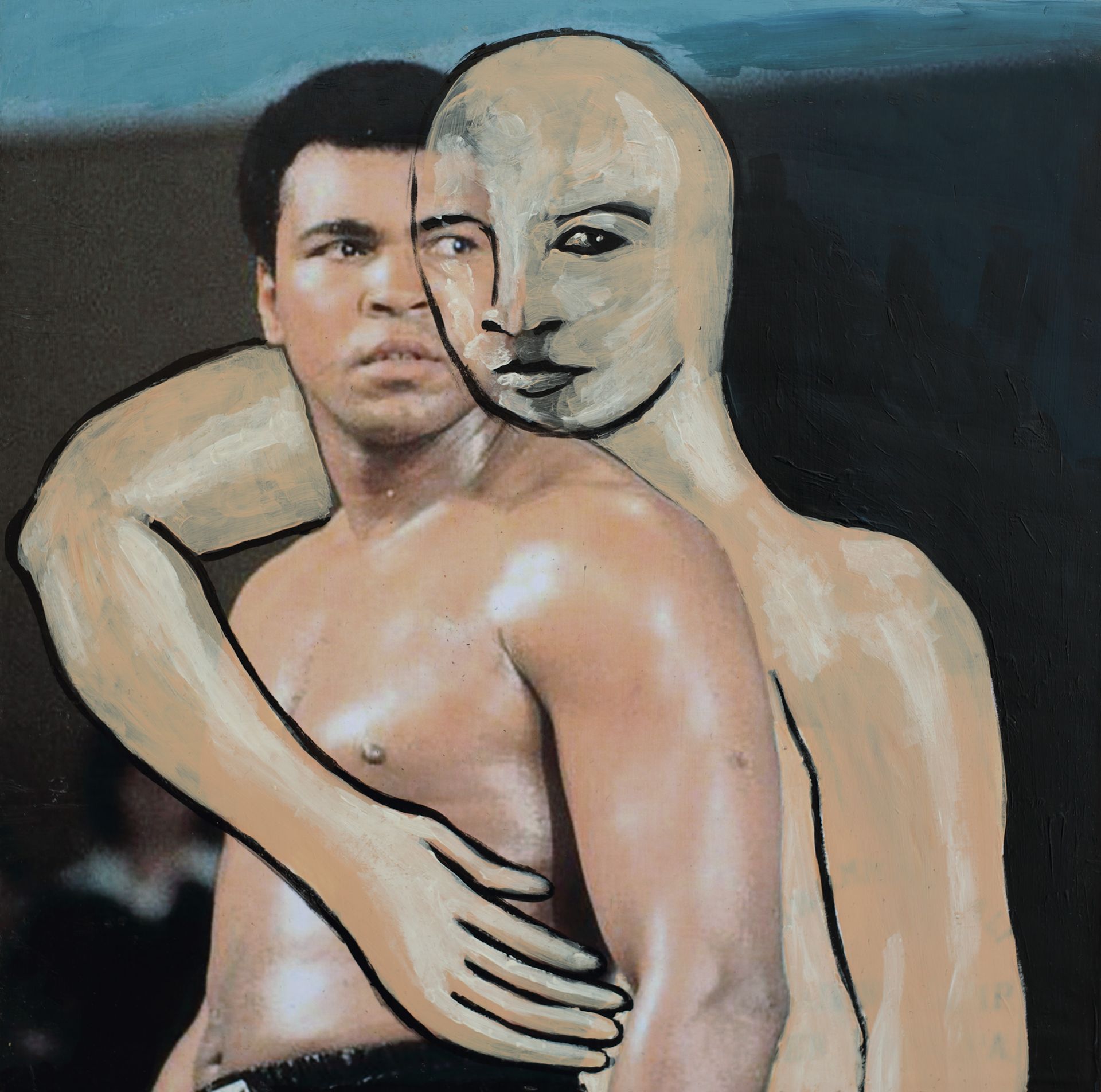 „Ghost Rider No. 33“ (Muhammad Ali 1/4) by Sebastian Bieniek, 2022. Acryl on board, 31 cm. x 31,5 cm. From the 58, 58 icons, art, artwork, 58 icons club, the 58 icons club, 58 ikonen club, club 58, 27 club, club 27, Kunst, artwork, Kunst, Künstler, artist, 58 painting, buy, auction, available, preis, prize, members, gallery, exhibition, book, ghost, angel, pleiadian king, ghost rider art,