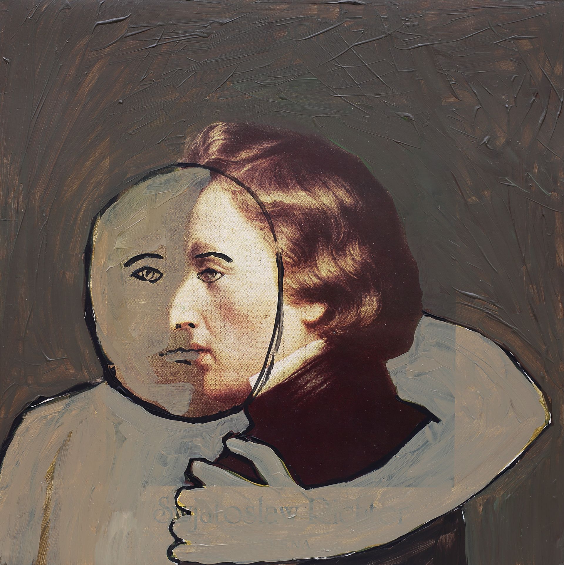 „Ghost Rider No. 35“ (Frédéric Chopin 1/4) by Sebastian Bieniek, 2022. Oil on original LP, 31cm. x 31,5 cm. From the 58, 58 icons, art, artwork, 58 icons club, the 58 icons club, 58 ikonen club, club 58, 27 club, club 27, Kunst, artwork, Kunst, Künstler, artist, 58 painting, buy, auction, available, preis, prize, members, gallery, exhibition, book, ghost, angel, pleiadian king, ghost rider art,