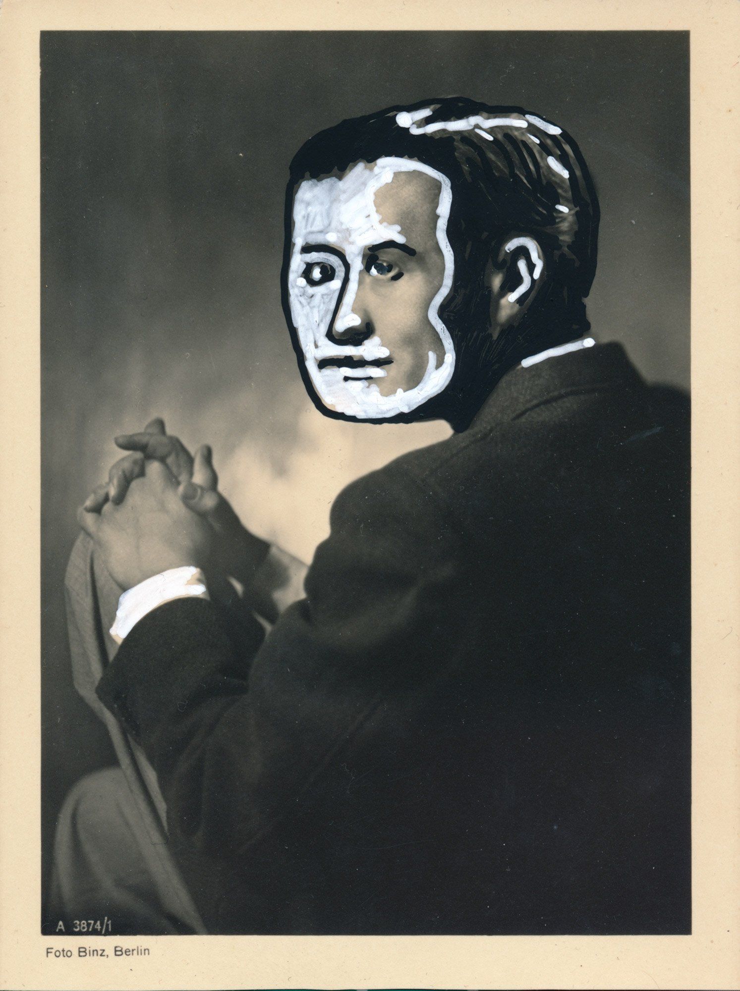 „Facination No. 42“ by Sebastian Bieniek (B1EN1EK), 2014. Oil on orig. photography from 1925. 12 cm. x 9 cm. (overpainted medium). Part of the BieniekFace (Bieniek-Face) oeuvre by the artist. „Facination No. 42“ by Sebastian Bieniek (B1EN1EK), 2014. Oil on orig. photography from 1925. 12 cm. x 9 cm. (overpainted medium). Part of the BieniekFace (Bieniek-Face) oeuvre by the artist.