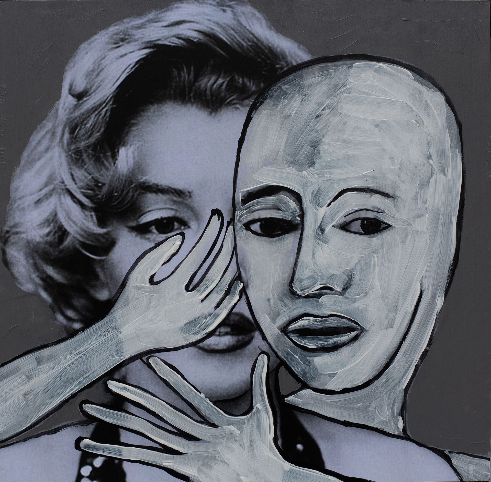 „Ghost Rider No. 49“ (Marilyn Monroe, 3rd of 4 different unique versions) by Sebastian Bieniek, 2023. Acryl on board, 31 cm. x 31,5 cm. From the 58, 58 icons, art, artwork, 58 icons club, the 58 icons club, 58 ikonen club, club 58, 27 club, club 27, Kunst, artwork, Kunst, Künstler, artist, 58 painting, buy, auction, available, preis, prize, members, gallery, exhibition, book, ghost, angel, pleiadian king, ghost rider art,