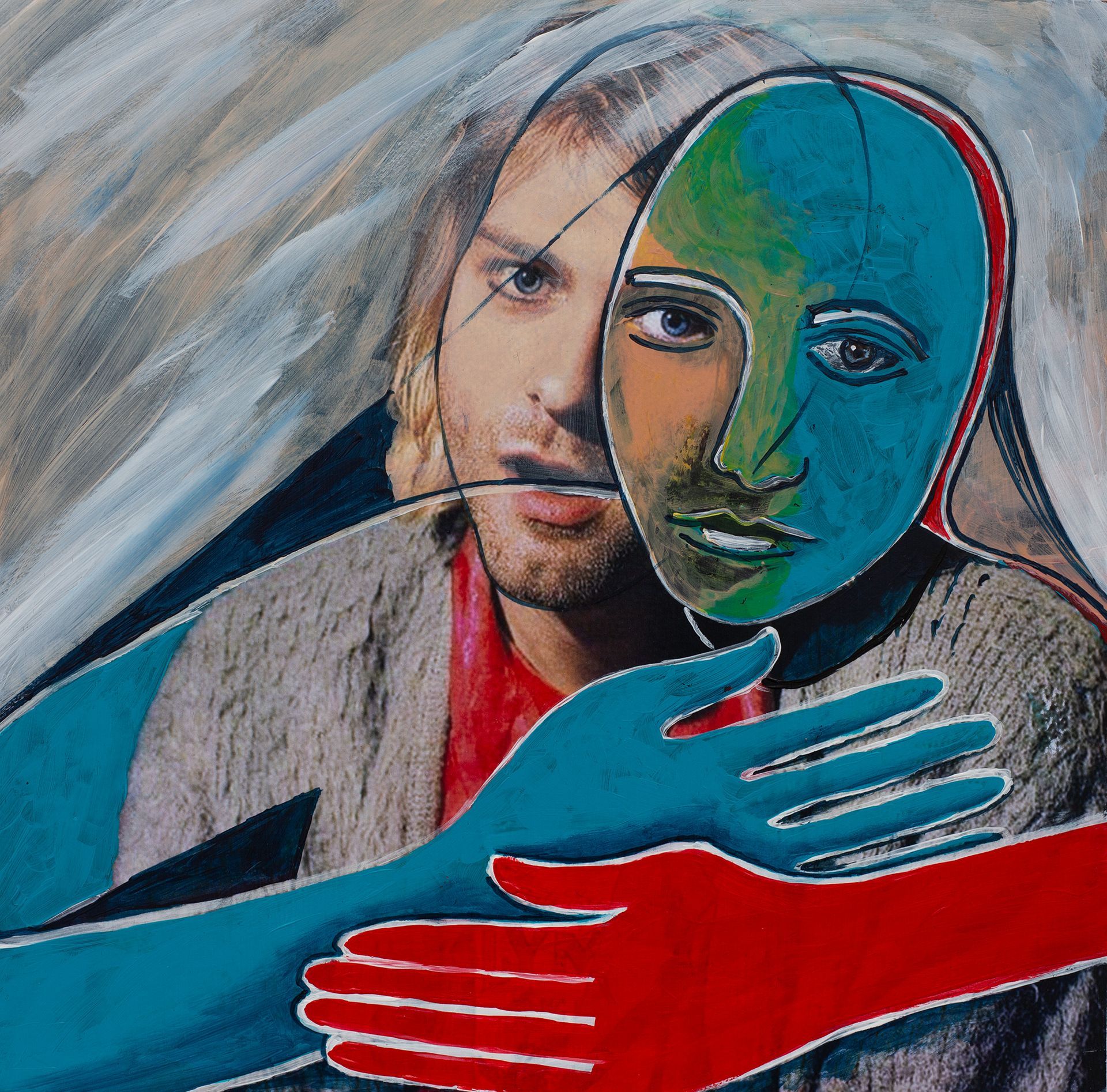 „Kurt Cobain No. 53“ (John Lennon, 3rd of 4 different unique versions) by Sebastian Bieniek, 2023. Acryl on board, 31 cm. x 31,5 cm. From the 58, 58 icons, art, artwork, 58 icons club, the 58 icons club, 58 ikonen club, club 58, 27 club, club 27, Kunst, artwork, Kunst, Künstler, artist, 58 painting, buy, auction, available, preis, prize, members, gallery, exhibition, book, ghost, angel, pleiadian king, ghost rider art,