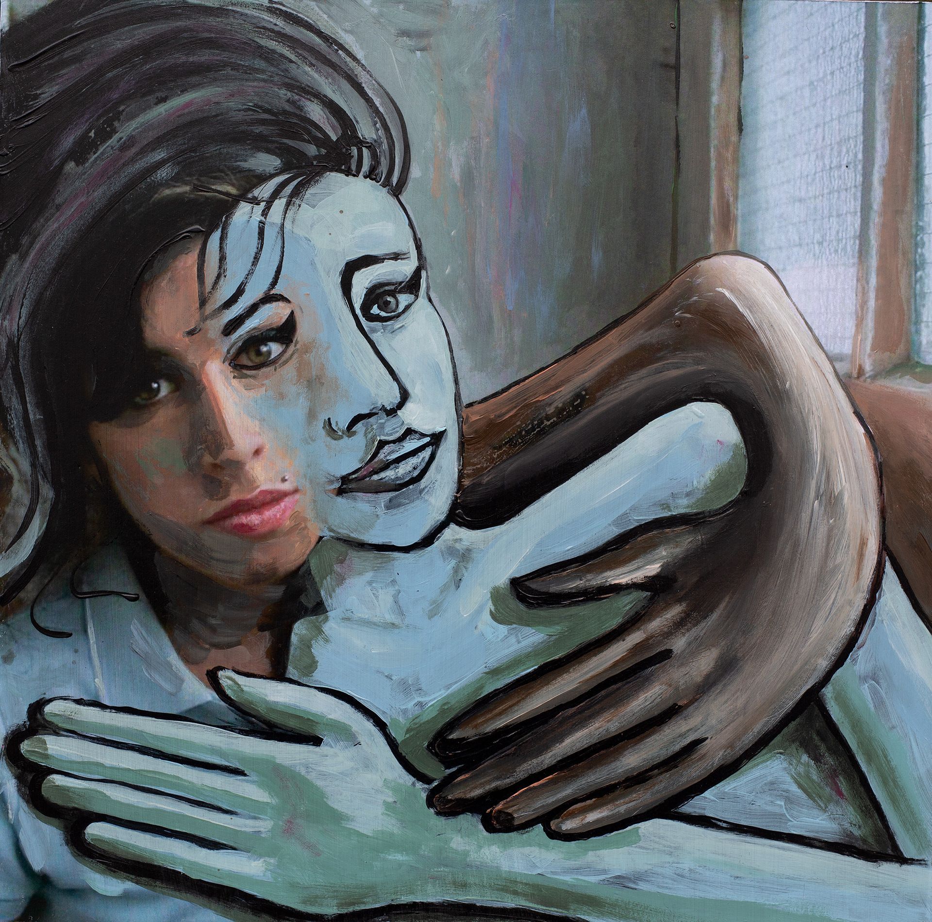 „Ghost Rider No. 59“ (Amy Winehouse, 2nd of 4 different unique versions) by Sebastian Bieniek, 2023. Acryl on board, 31 cm. x 31,5 cm. From the „Ghost Rider No. 59“ (Amy Winehouse, 2nd of 4 different unique versions) by Sebastian Bieniek, 2023. Acryl on board, 31 cm. x 31,5 cm. From the