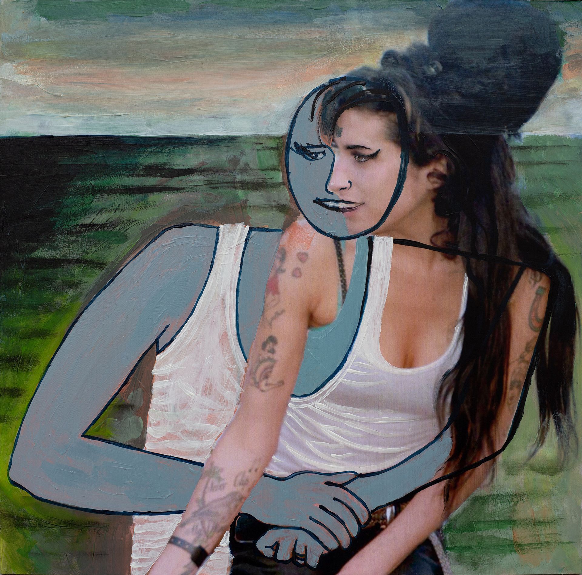 „Ghost Rider No. 60“ (Amy Winehouse, 3rd of 4 different unique versions) by Sebastian Bieniek, 2023. Acryl on board, 31 cm. x 31,5 cm. From the „Ghost Rider No. 60“ (Amy Winehouse, 3rd of 4 different unique versions) by Sebastian Bieniek, 2023. Acryl on board, 31 cm. x 31,5 cm. From the