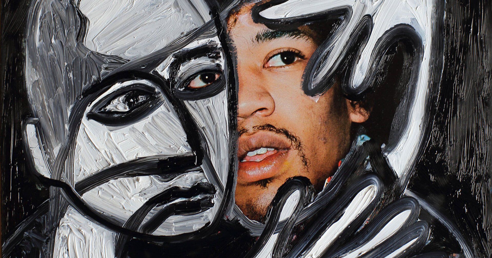 „Ghost Rider No. 2“ (Jimi Hendrix) by Sebastian Bieniek (B1EN1EK), 2016. Oil on original LP cover, 31,5 cm. x 30 cm. From the series of „Ghost Rider No. 2“ (Jimi Hendrix) by Sebastian Bieniek (B1EN1EK), 2016. Oil on original LP cover, 31,5 cm. x 30 cm. From the series of