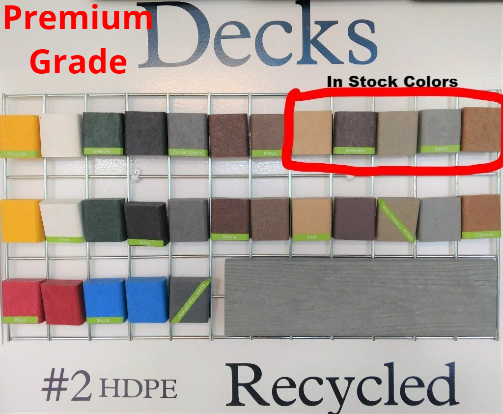 We stock the five colors to the right-Tan, Brown, Weathered Wood, Grey and Cedar