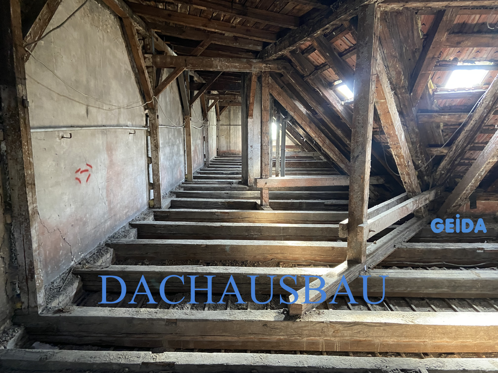 Beim Dachausbau in Berlin Wilmersdorf wurden auf einer Fläche von 600 qm die Deckenbalken freigelegt. GEIDA Projektentwicklung