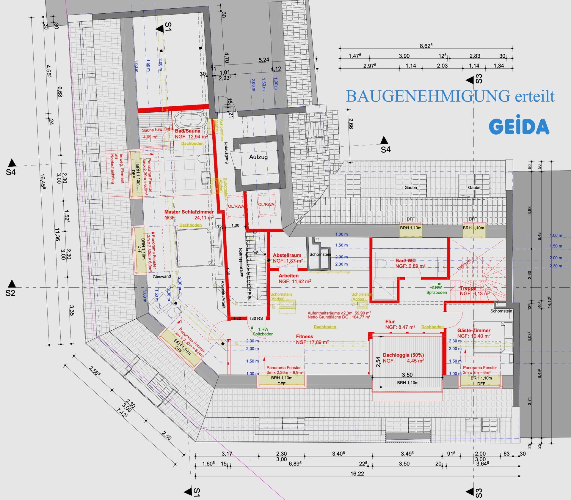 Grundriss zur Baugenehmigung beim Dachausbau in Berlin Charlottenburg. GEIDA Projektentwicklung