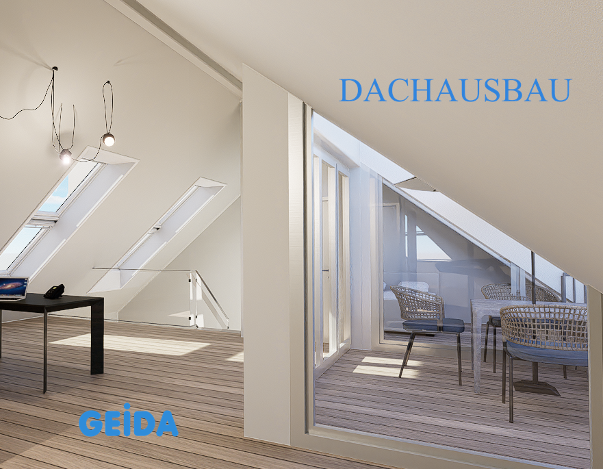 Visualisierung für den Dachausbau in Berlin Charlottenburg mit einer Wohnung über zwei Ebenen und einer Loggia als Freisitz. GEIDA Projektentwicklung