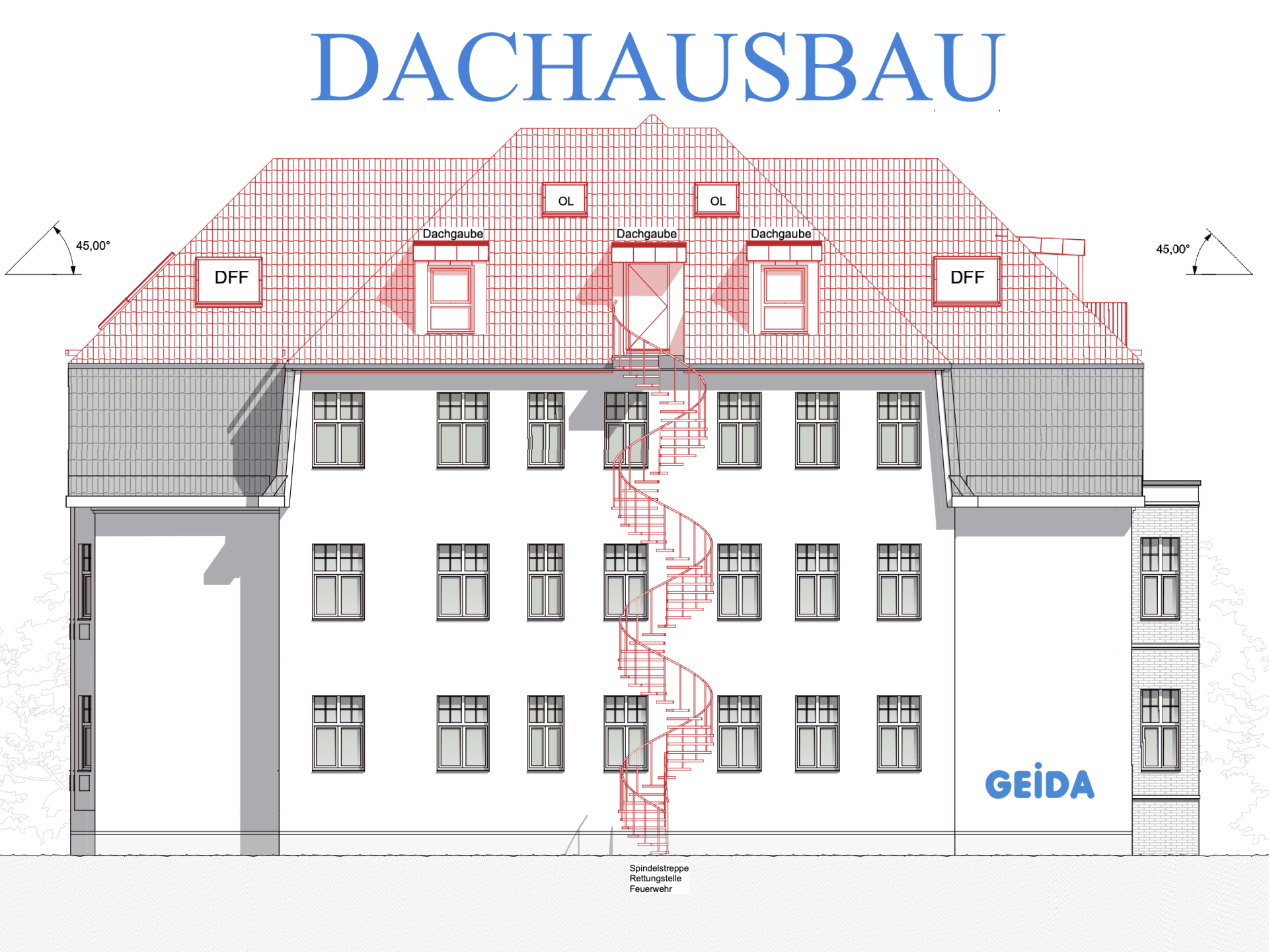 Die Baugenehmigung für den Dachausbau in Berlin Zehlendorf mit 2 Wohnungen nebst Spindeltreppe als 2.Rettungsweg ist erteilt. GEIDA Projektentwicklung