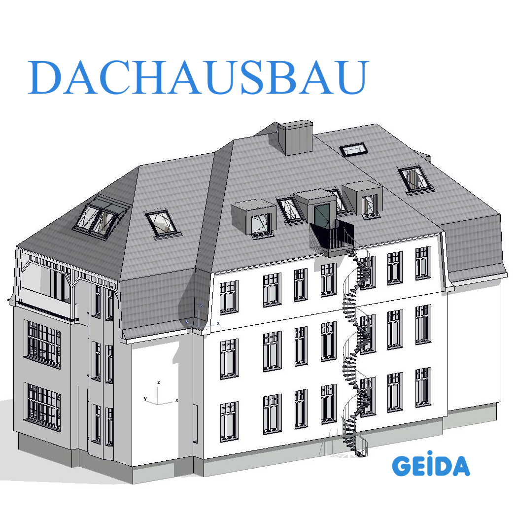 Dachausbau in Berlin Zehlendorf mit 2 Wohnungen und Spindeltreppe als 2.Rettungsweg. GEIDA Projektentwicklung