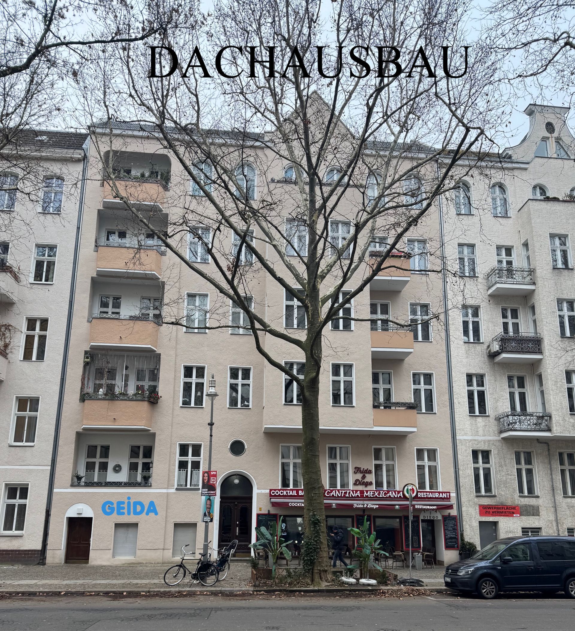 Dachausbau in Berlin Schöneberg mit 2 Wohnungen und Außenaufzug. GEIDA Projektntwicklung