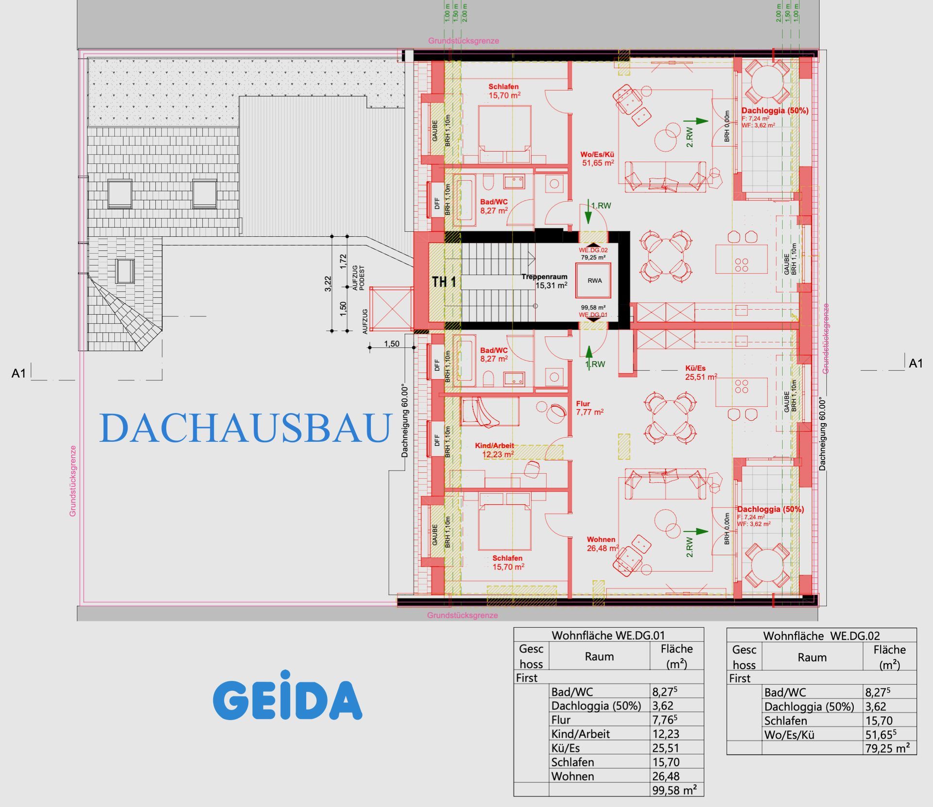 Grundriss zur Baugenehmigung beim Dachausbau in Berlin Schöneberg. GEIDA Projektentwicklung