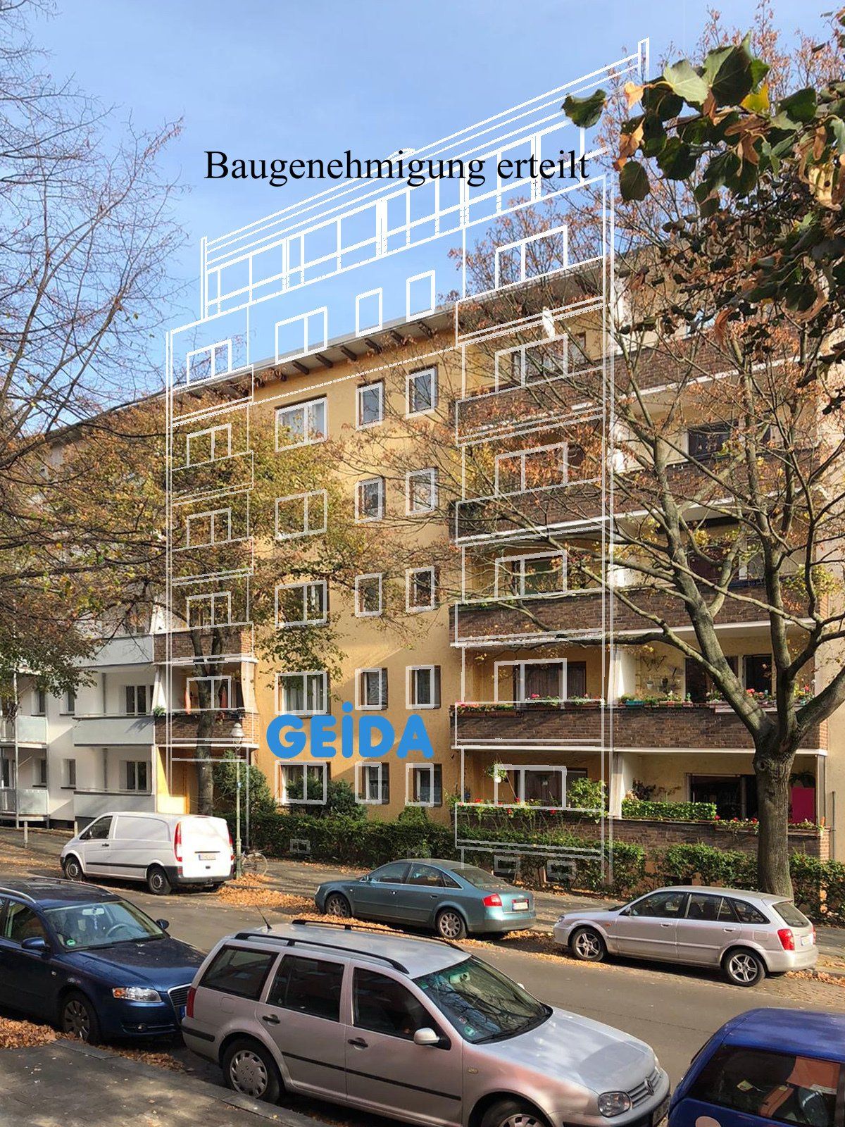 Die Baugenehmigung für die Aufstockung eines Sozialbaus in Berlin Wedding um ein Voll- und Staffelgeschoss mit 5 Wohnungen und Außenaufzug ist erteilt. GEIDA Projektentwicklung