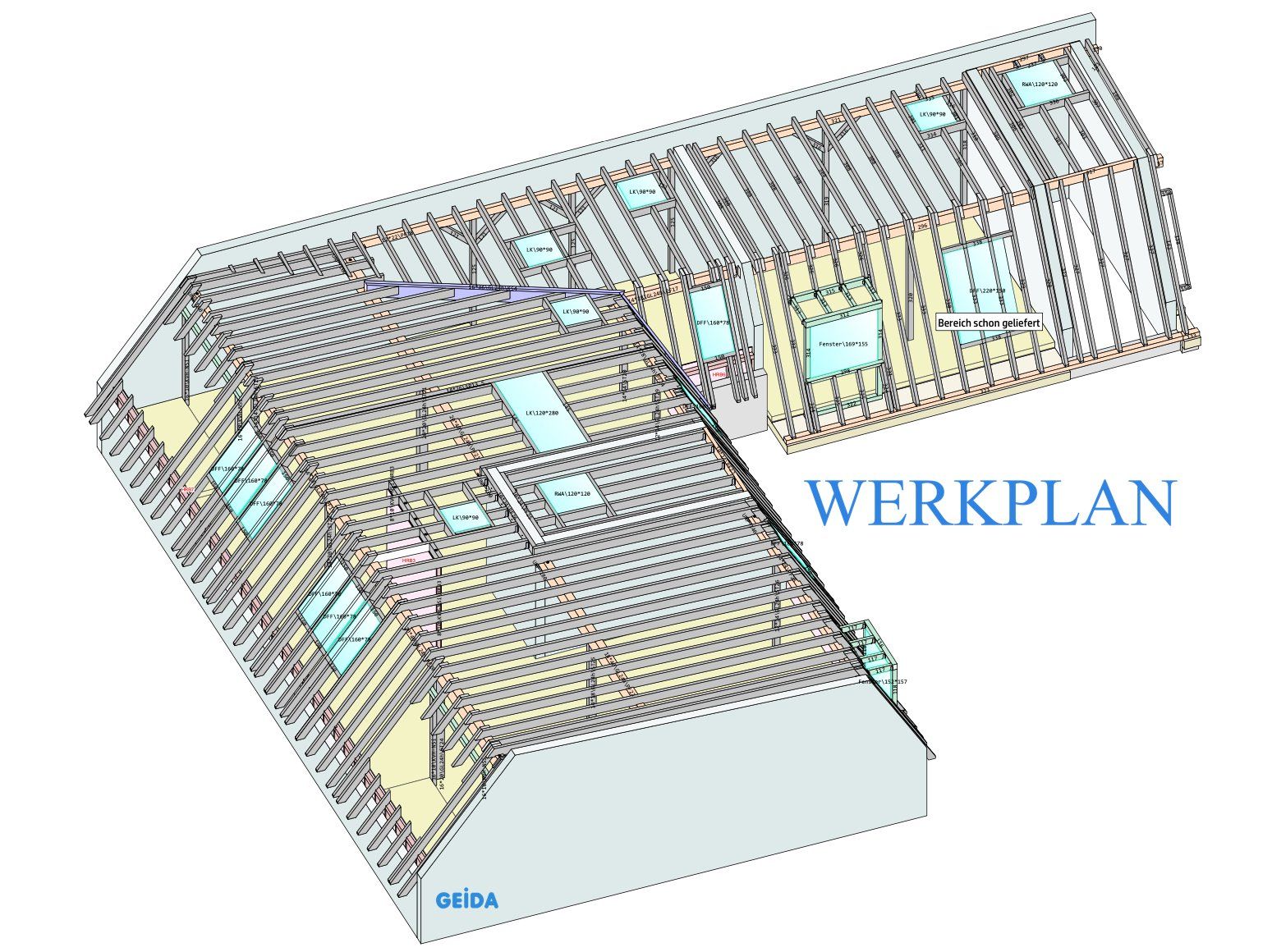 Werkplan beim Dachausbau in Berlin Charlottenburg für den neuen Dachstuhl. GEIDA Projektentwicklung