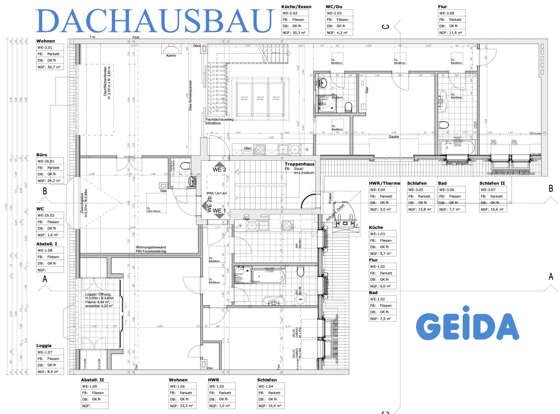 Grundriss beim Dachausbau in Berlin Prenzlauer Berg mit 2 Wohnungen. GEIDA Projektentwicklung