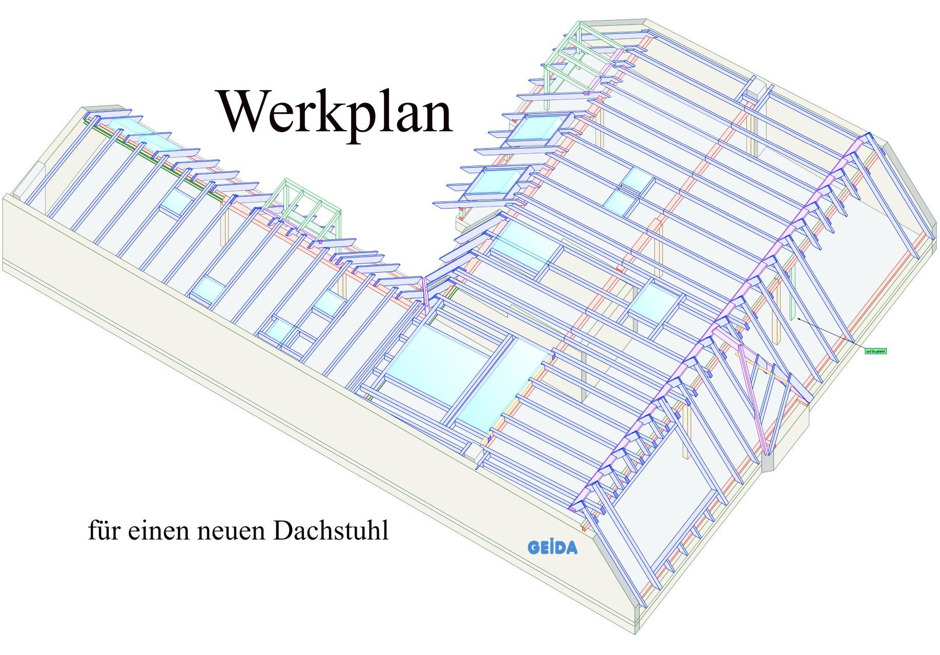 Werkplan für den Dachausbau von vorn  in Berlin Prenzlauer Berg. GEIDA Projektentwicklung