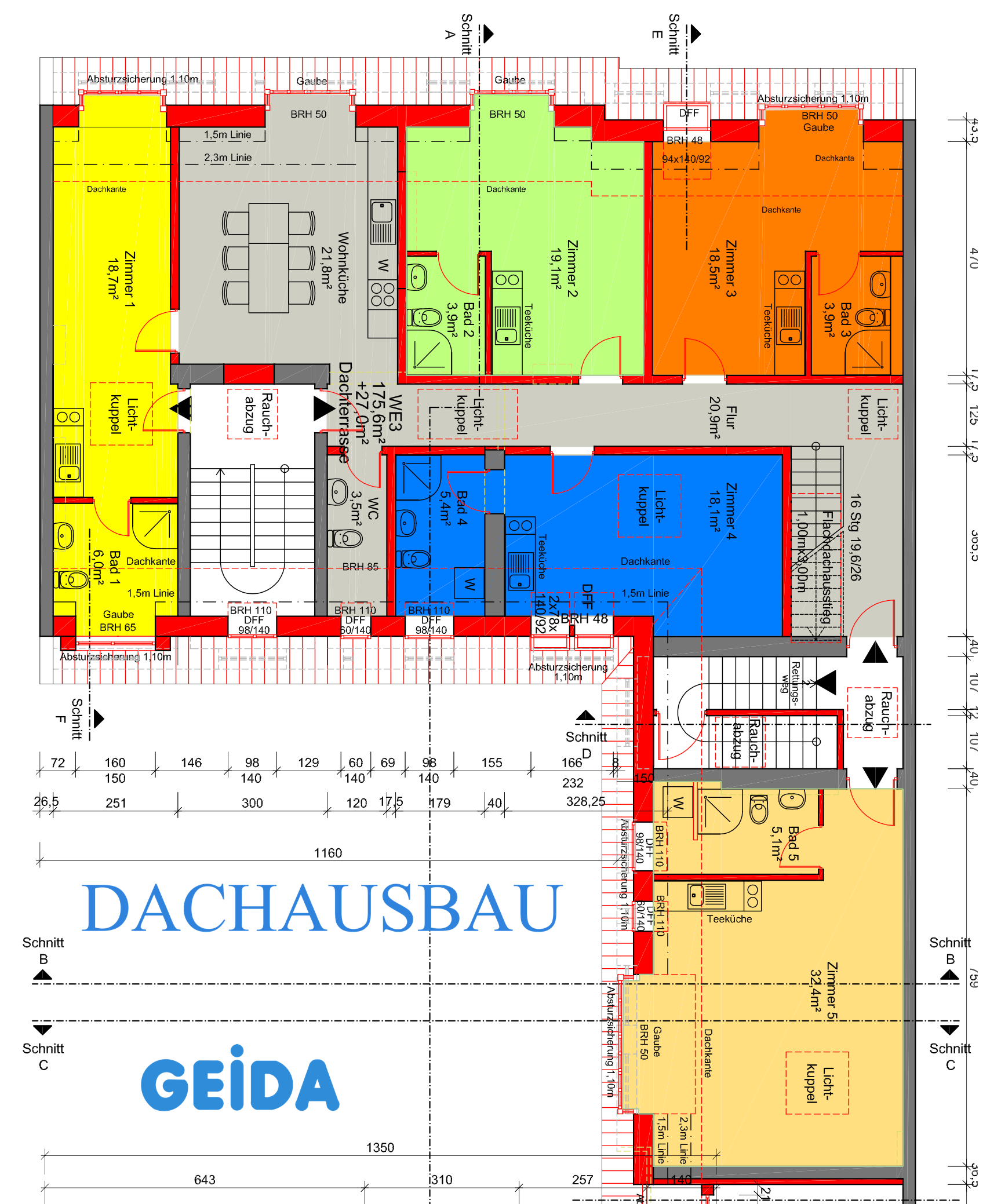 Dachausbau in Berlin Friedrichshain mit 5 Mini-Apartments und eine Gemeinschaftsküche im Quergebäude.
Seit 1988 planen und realisieren wir den Ausbau und Neubau von Dachgeschossen,
die Aufstockung von Sozialbauten um eine Staffelgeschoss
und die energetische Gebäudesanierung mit KfW / BAFA Zuschuss
bei Wohngebäuden und Nichtwohngebäuden.
Architekt / Architektur Gebäudesanierung GEIDA Projektentwicklung.