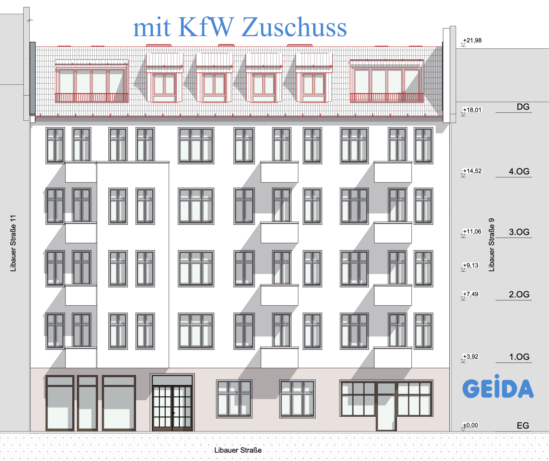 Im März 2022 bestätigte die BAFA / KfW für den Dachausbau in Berlin Friedrichshain mit 2 Wohnungen den Zuschuss im Förderprogramm * Effizienzhaus 55 *. GEIDA Projektentwicklung