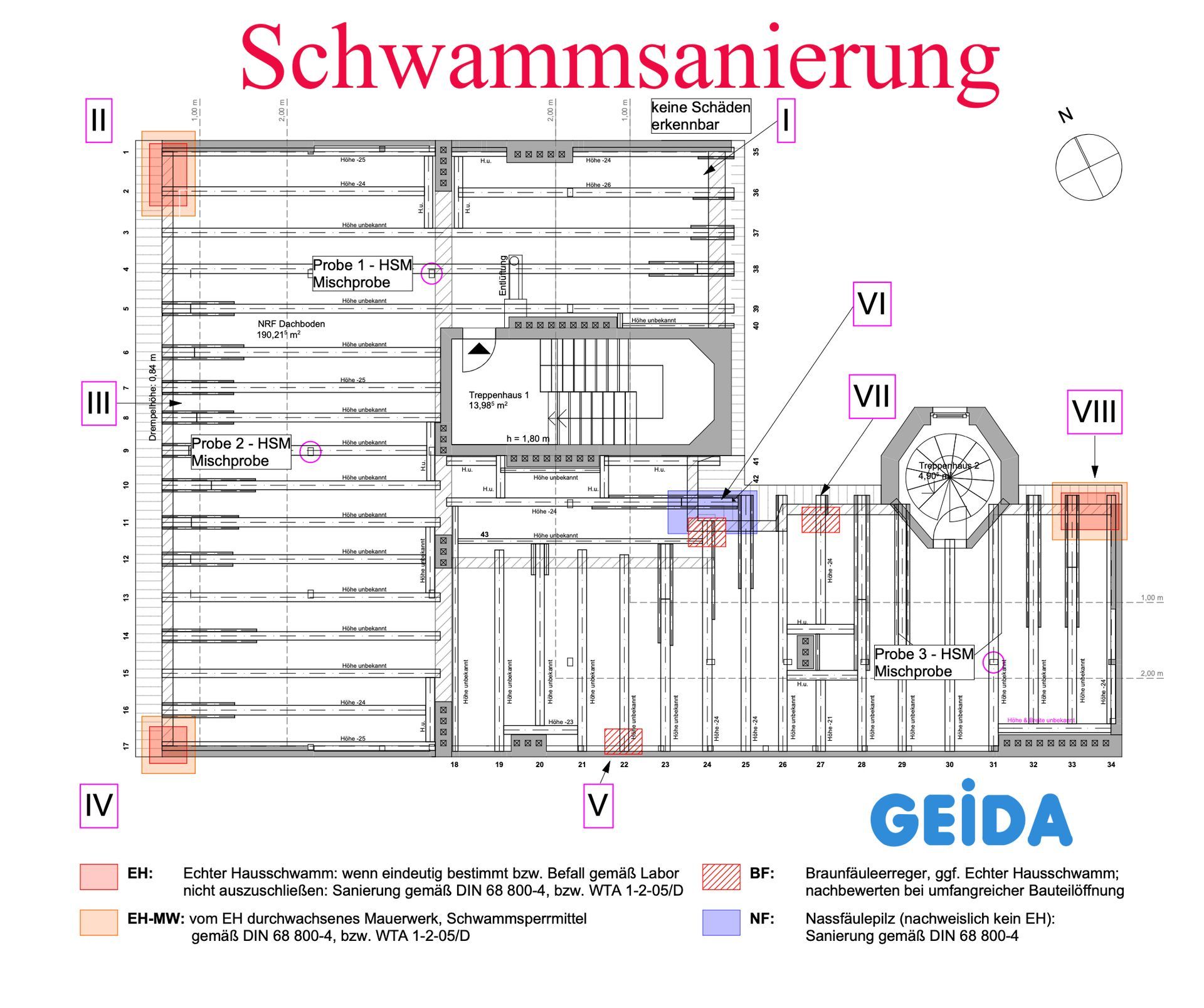 Schwammsanierung * Echter Hausschwamm * der Deckenbalken vor der statischen Verstärkung zum Dachausbau. GEIDA Projektentwicklung