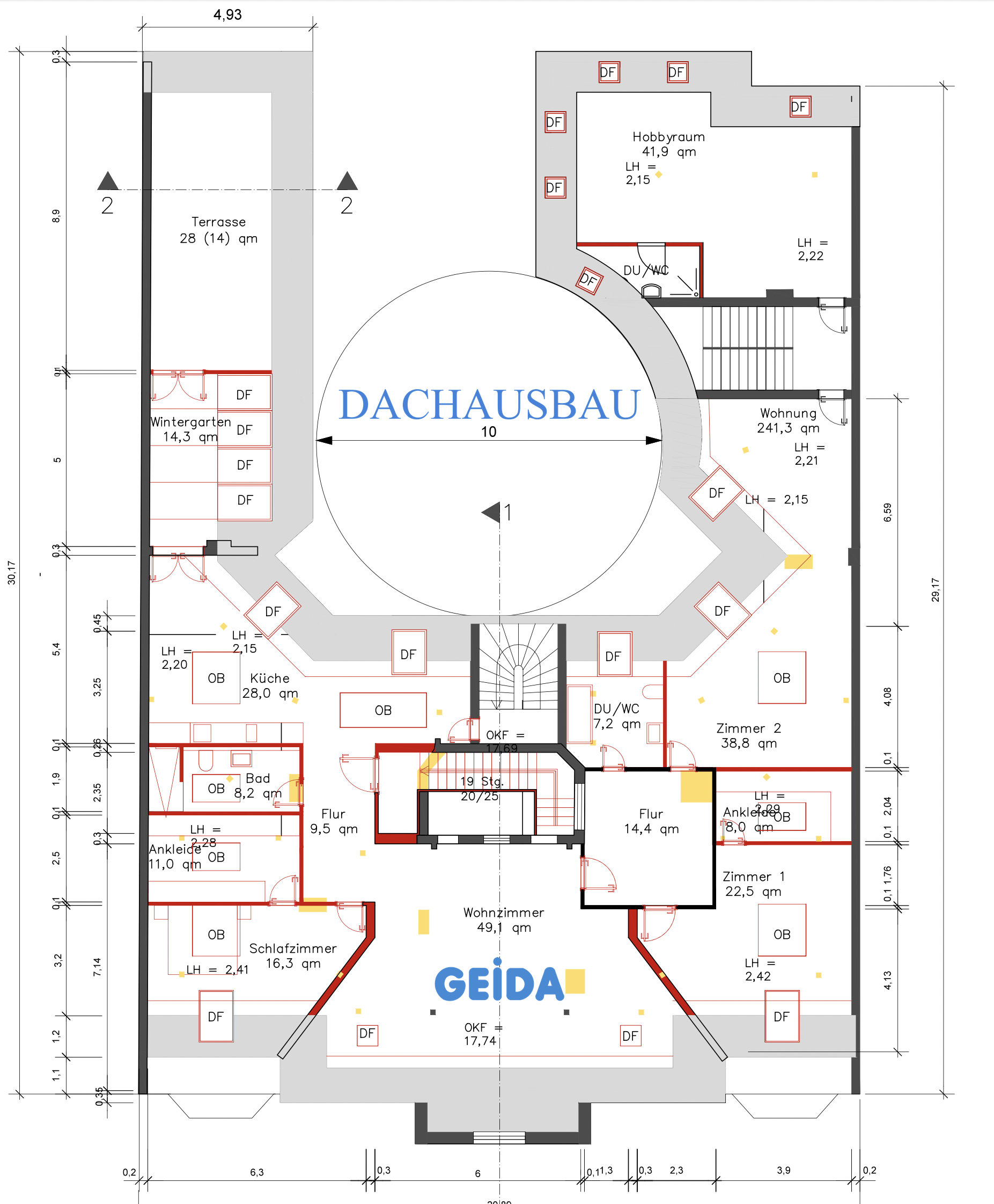Grundriss beim Dachausbau bei einem Baudenkmal in Berlin Friedenau. GEIDA Projektentwicklung