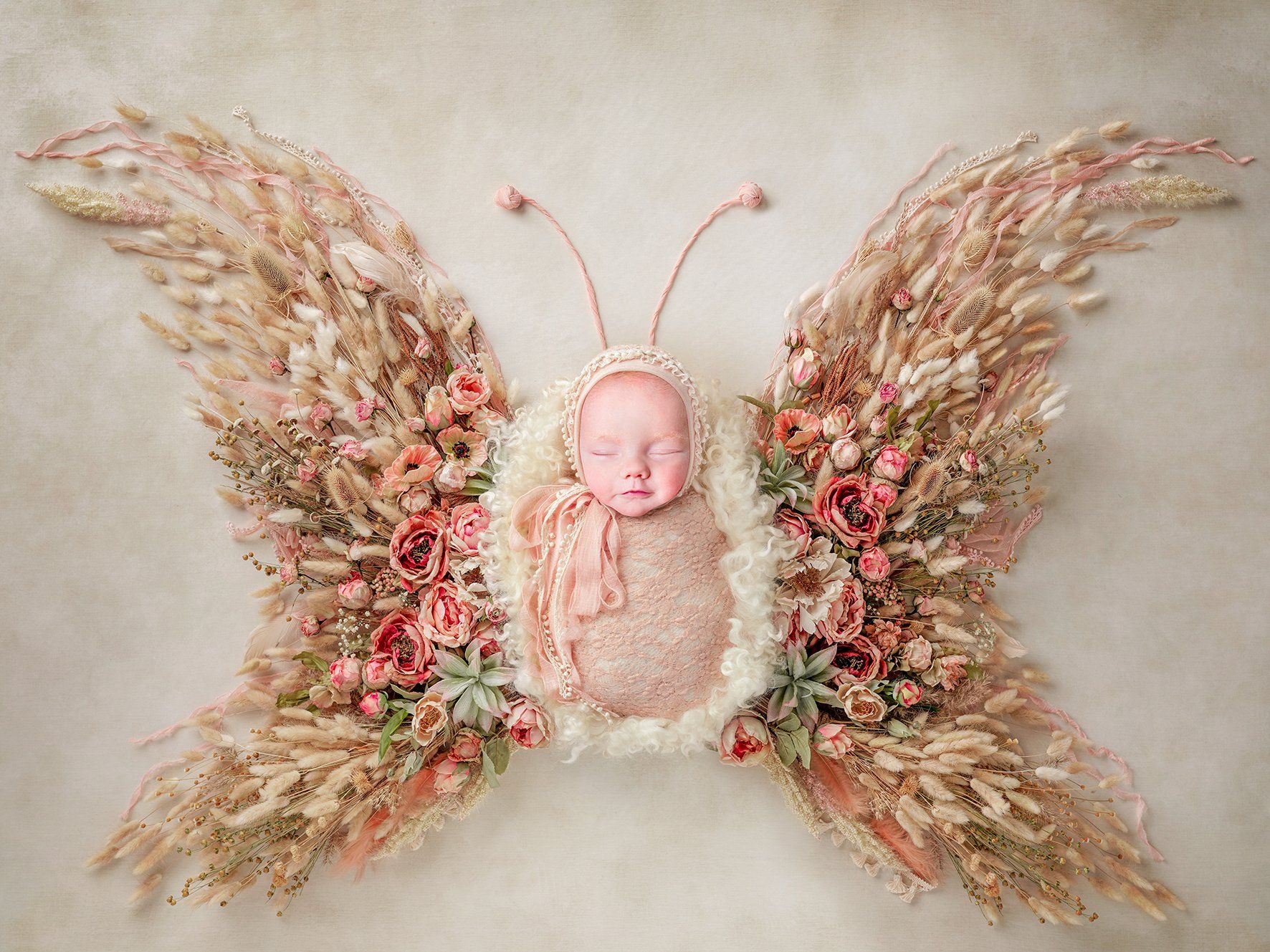 Baby als Schmetterling in creme und rosa