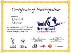 Zertifikat World Bowling Coach Conference 2018 - Hendrik Motzer
