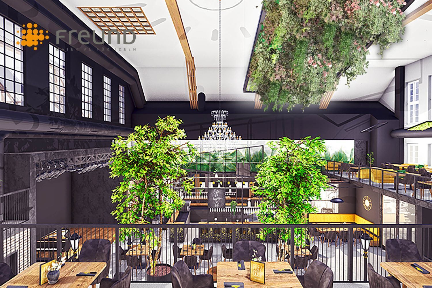 Abgehängte Pflanzenpaneele mit Freund Kunstpflanzen Abgehängte Decke mit Moos und pflegefreien Kunstpflanzen