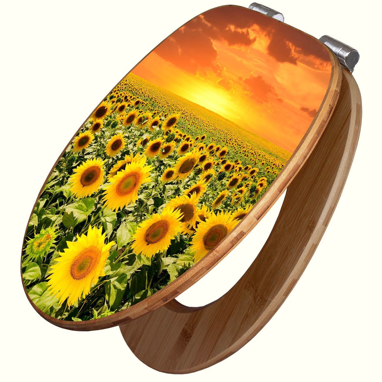 Von Sonnenblumen begrüßt -Banjado WC-Sitz mit Absenkautomatik Mit Sonnenblumen im Bad begrüßt werden - Banjado Bambus WC Sitz mit Absenkautomatik