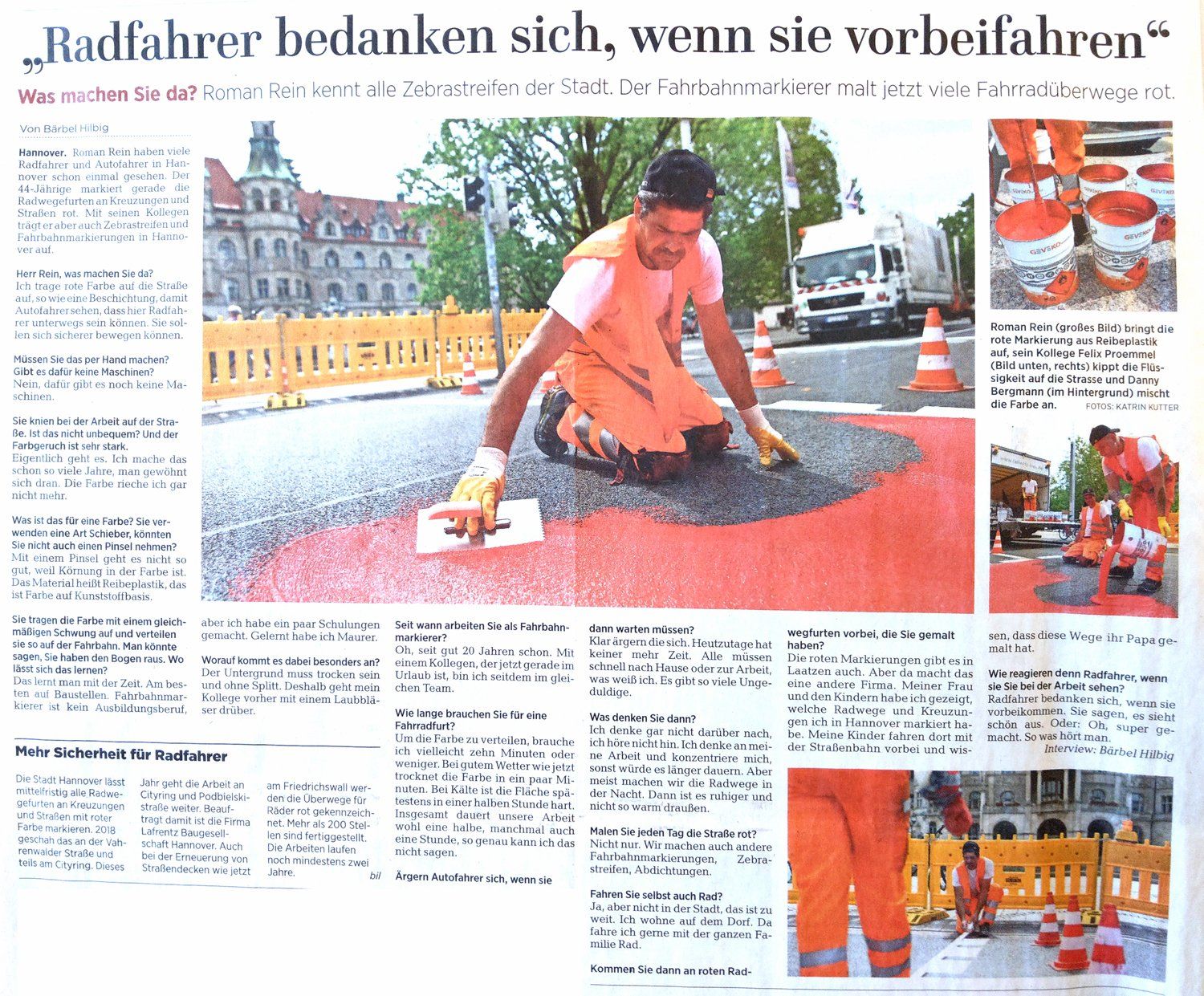 HAZ Rotmarkierung der Radwege in Hannover