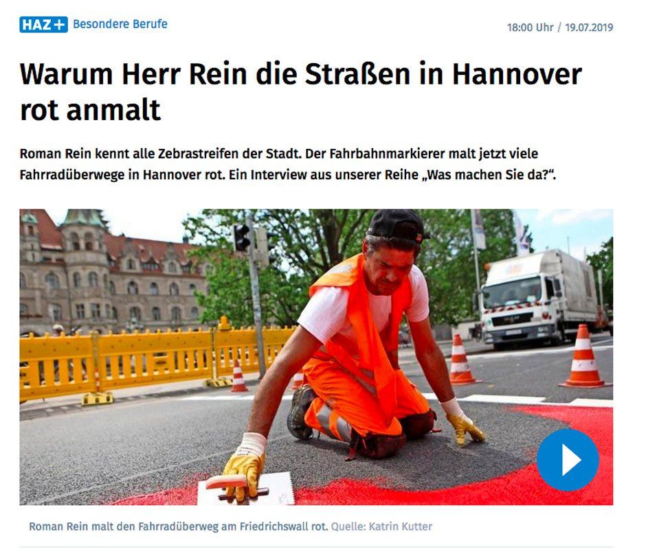 Fahrbahnmarkierung roter Radweg Hannover