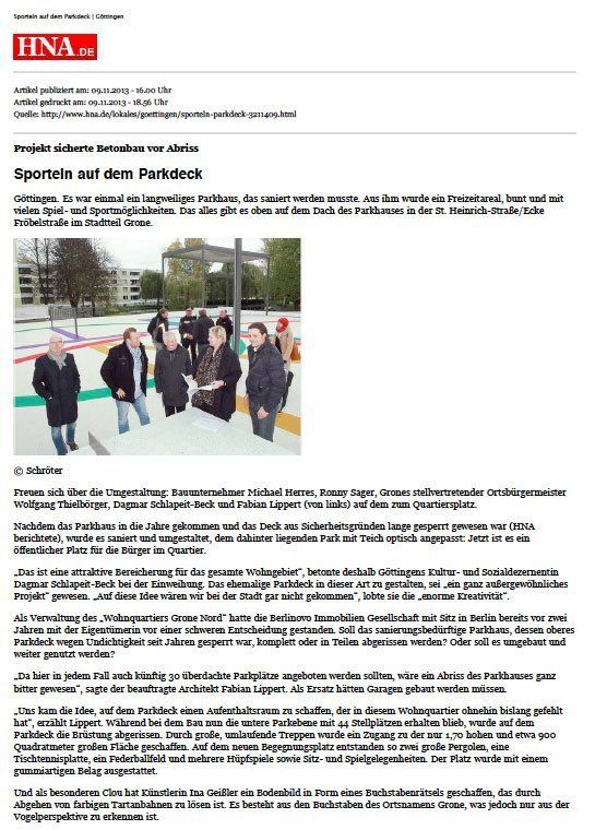 HNA vom 09.11.2013 - Sporteln auf dem Pardeck: Projekt sicherte Betonbau vor Abriss - - Sporteln auf dem Pardeck: Projekt sicherte Betonbau vor Abriss -