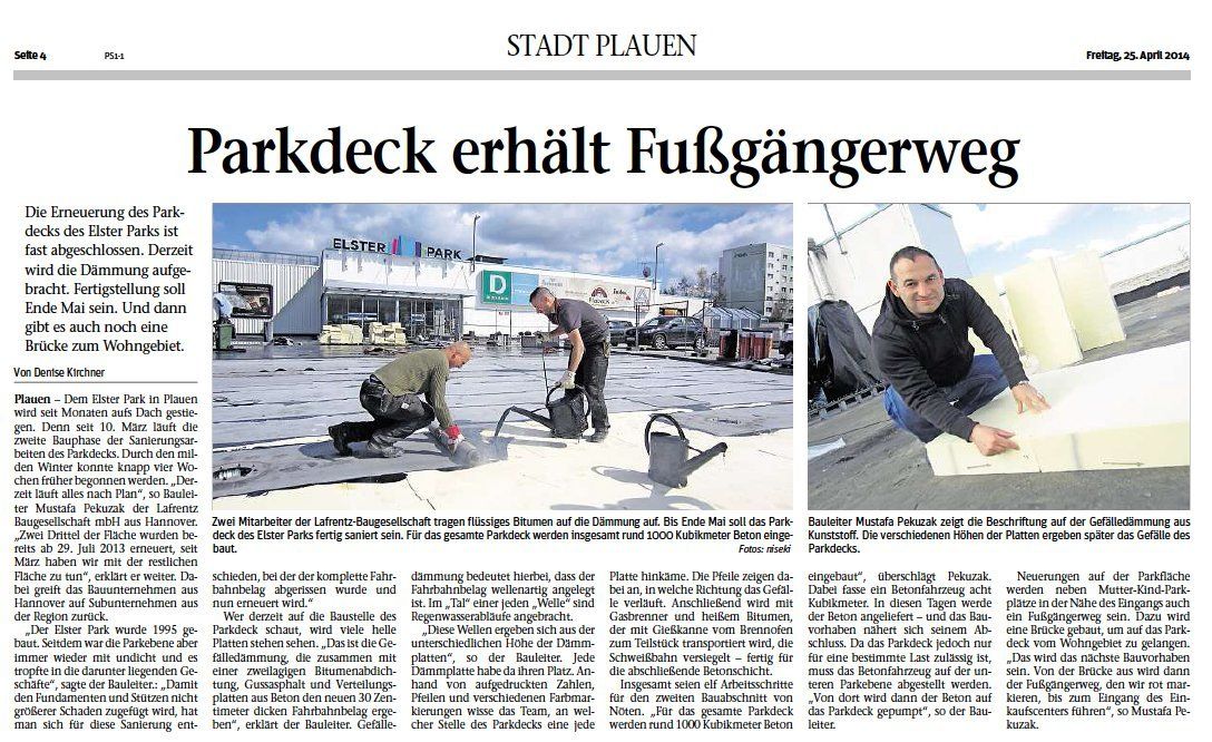 Parkdeck erhält Fussgängerweg Vogtland Anzeiger vom 24.04.2014 Parkdeck erhält Fussgängerweg
