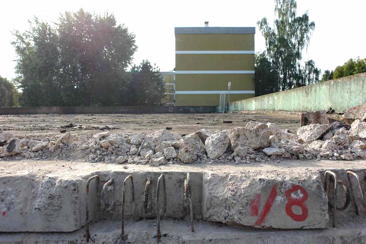 Bauphasen der Umgestaltung des Parkdecks zum Quartierplatz
