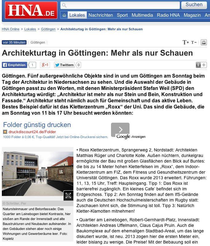 HNA vom 27.06.2014 - Architekturtag in Göttingen -