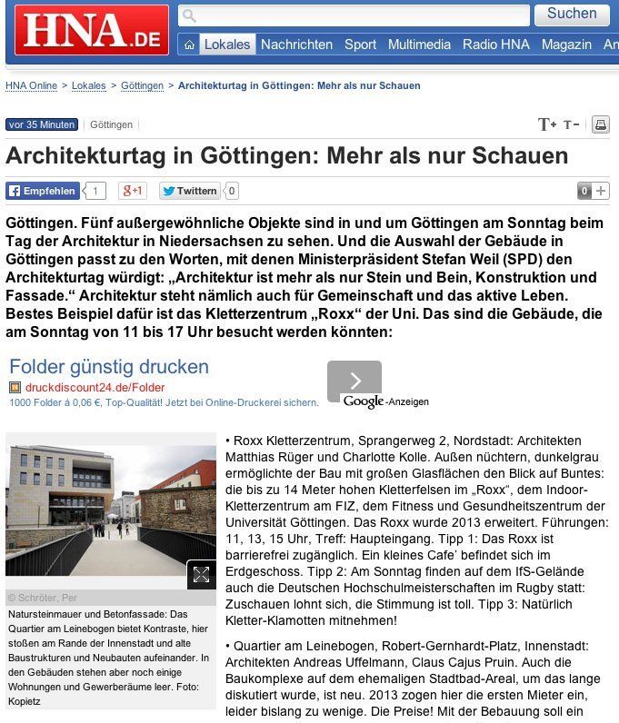 HNA vom 27.06.2014 - Architekturtag in Göttingen - HNA vom 27.06.2014 - Architekturtag in Göttingen -