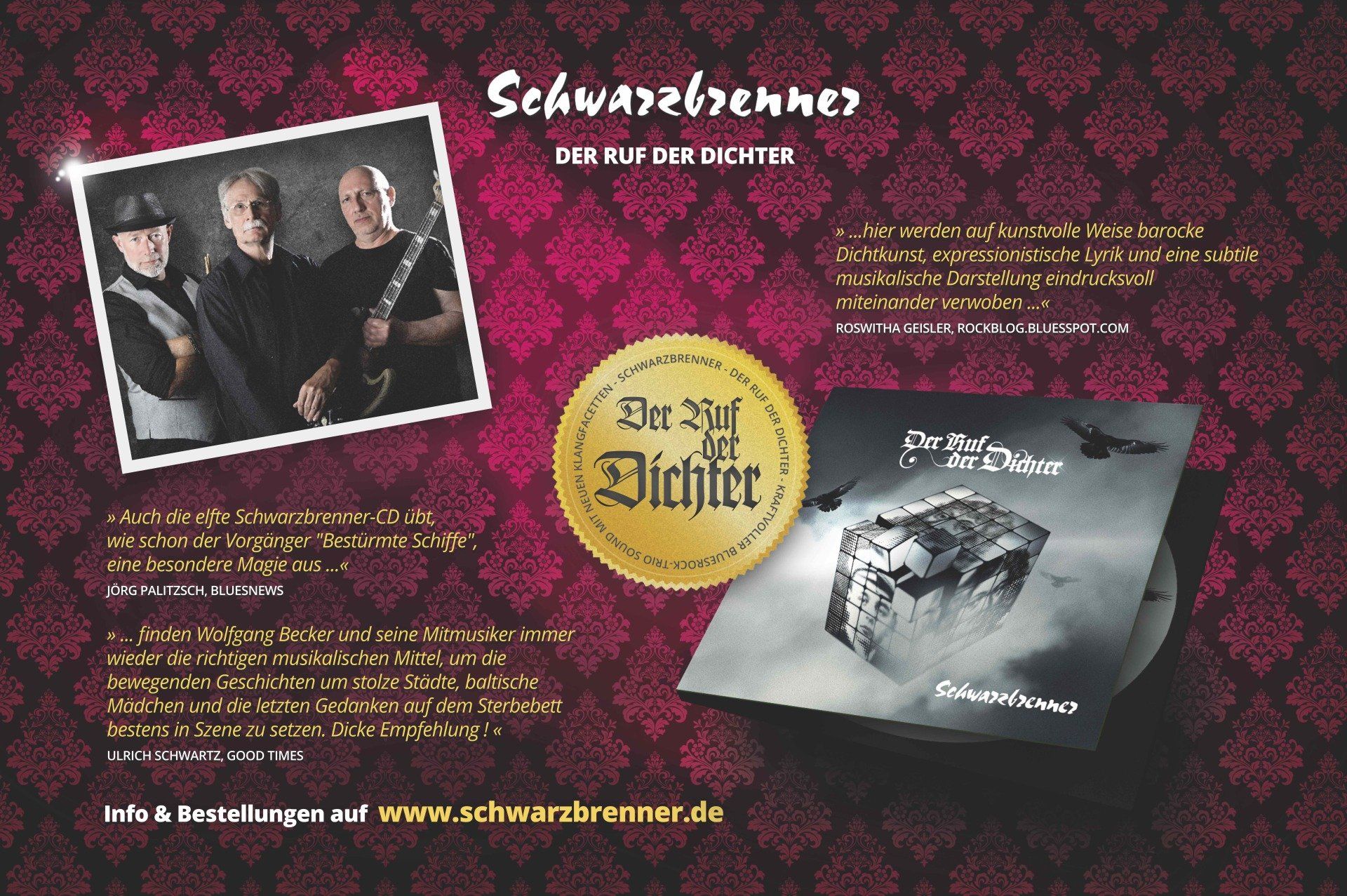 Anzeigenkampagne Ruf der Dichter inkl. Testimonials Anzeige Schwarzbrenner zur CD Ruf der Dichter 2020