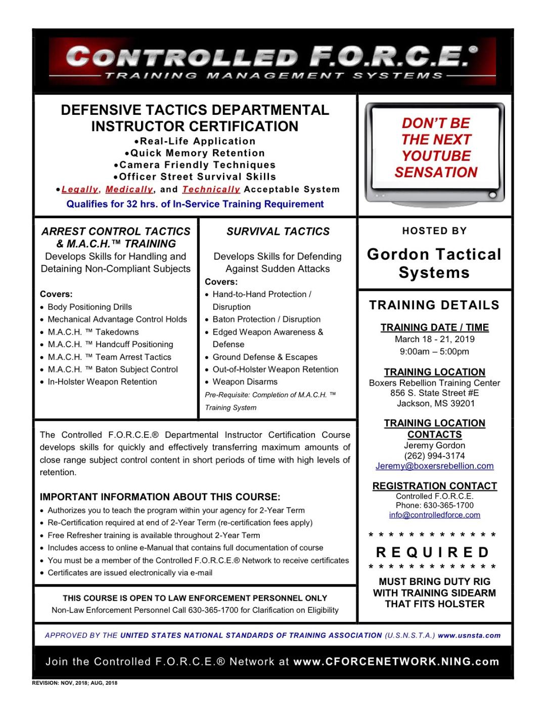 Controlled F.O.R.C.E. Jackson, MS Controlled F.O.R.C.E. Defensive Tactics Jackson, MS