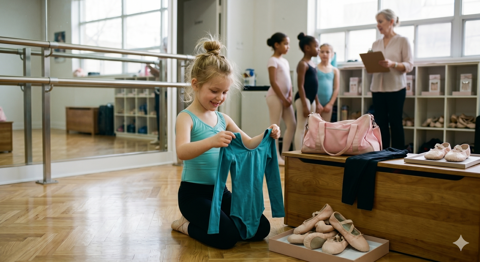 Kinder probieren Leotards an