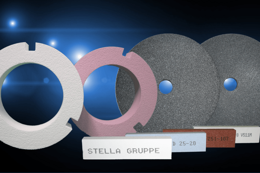 Zum Produktionsprogramm Abrichtschleifen (hier klicken) STELLA Abrichtschleifen (Abrichtschleifwerkzeuge, CBN-Schleifen auf Doppelplanschleifmaschinen mit Schleifringen, Schärfen von Diamantwerkzeugen))