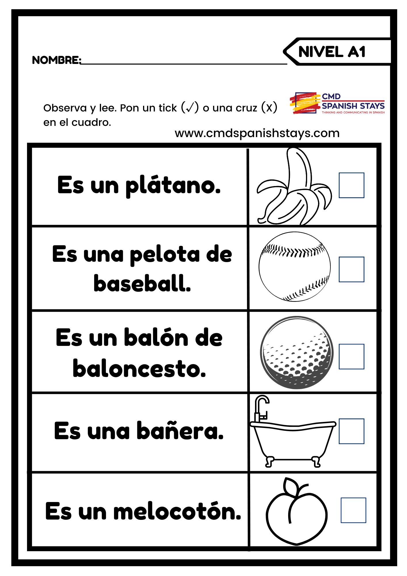 Download free basic Spanish reading worksheets