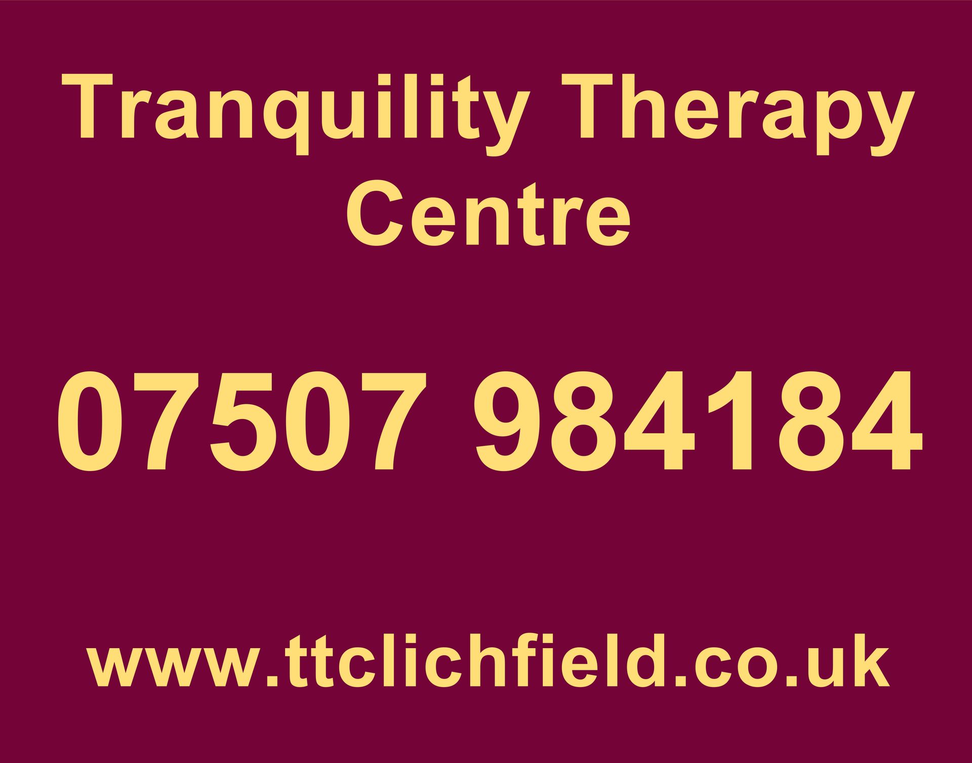 Tranquility Therapy Centre Lichfield Shop Sign on Market Street, number 16A