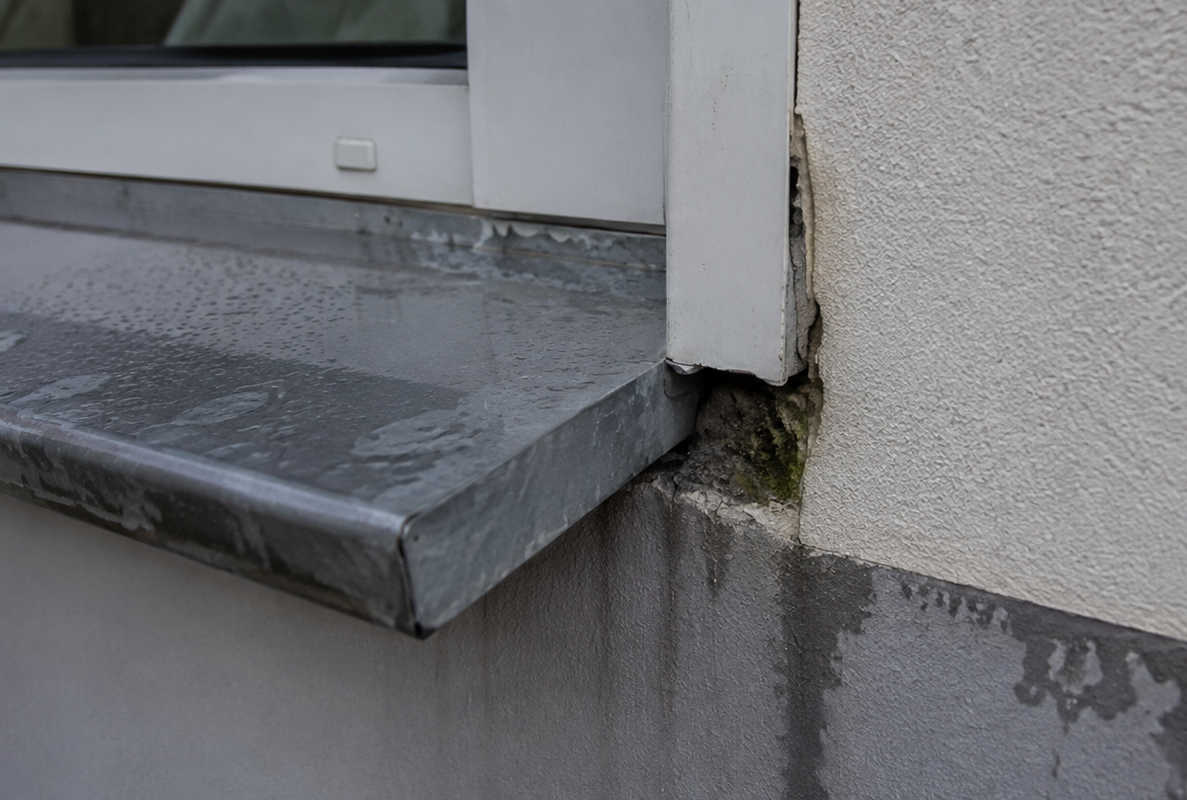 Mangelhafte Bauausführung an einem Anschlussdetail eines Wohnhauses