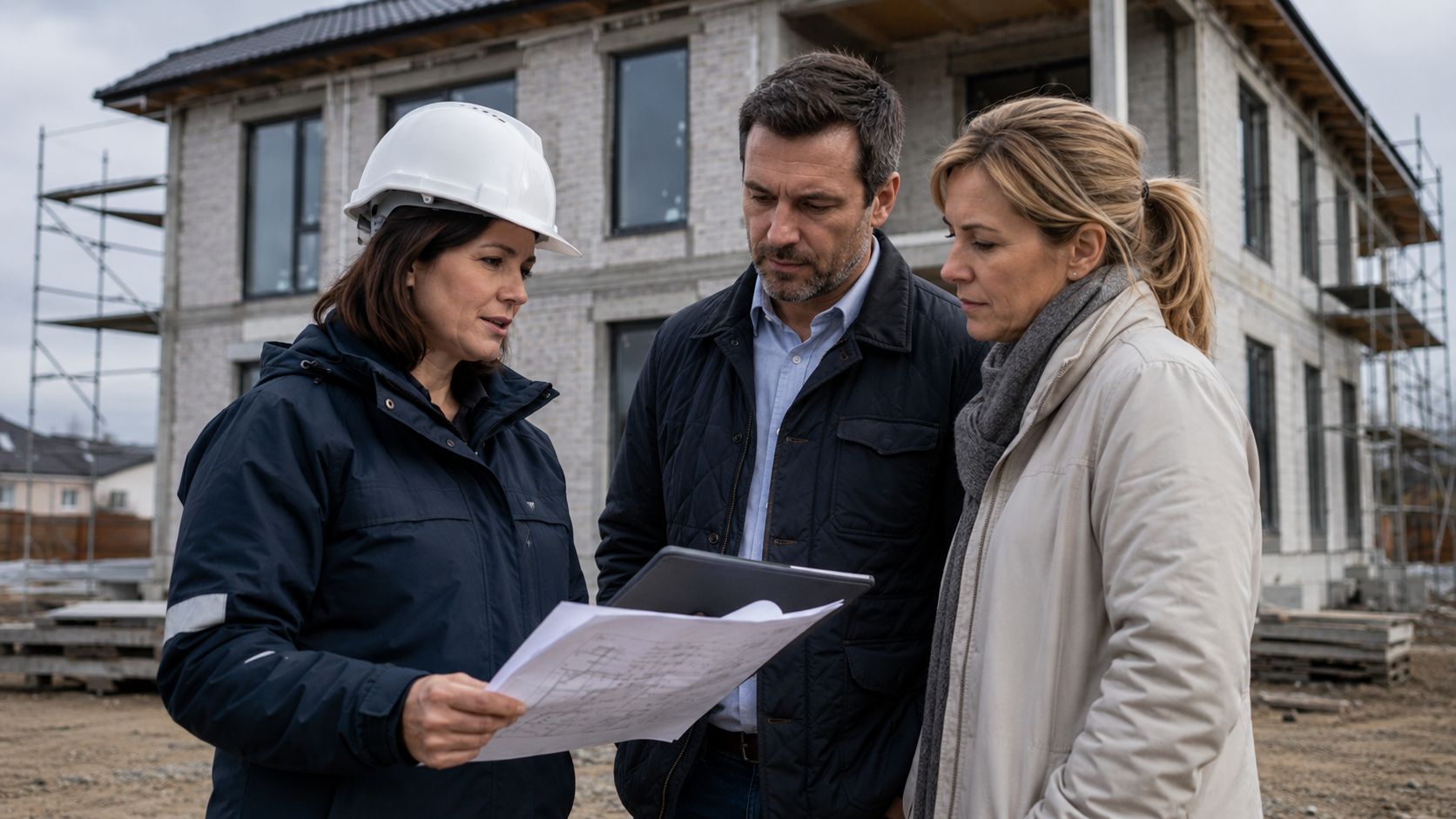 Gemeinsame Feststellung des Leistungsstands auf der Baustelle.