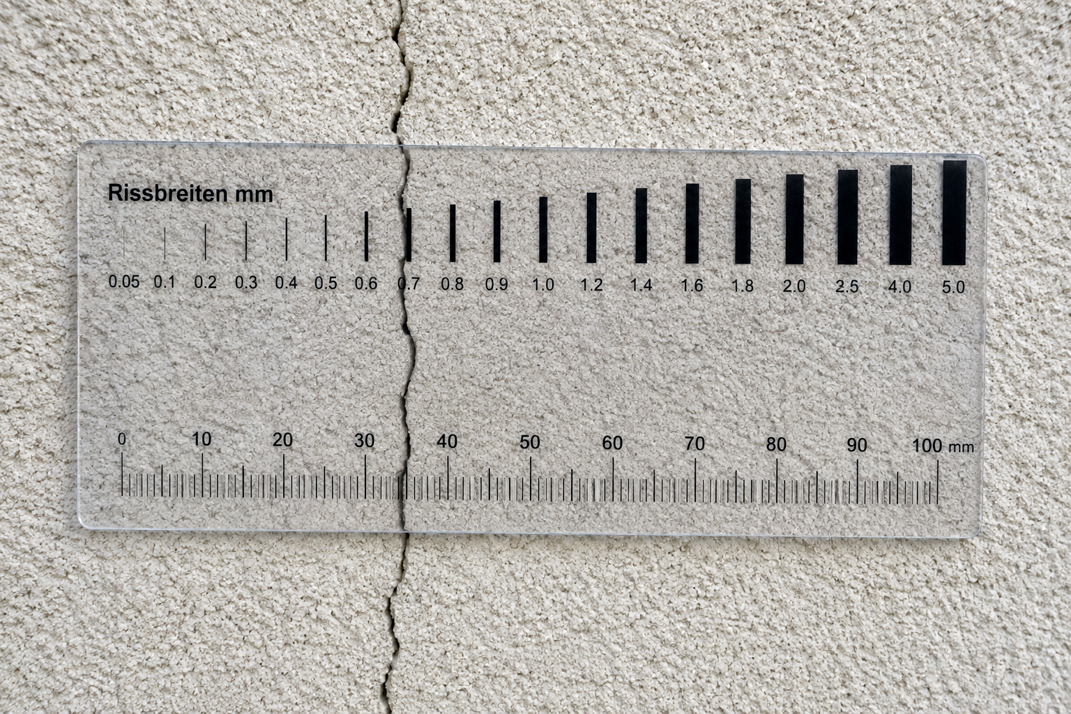Rissbreitenmessung an geputzter Wand