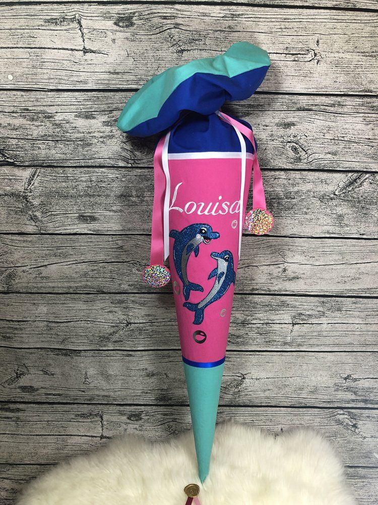 Schultüte mit Delfinen in Glitzer