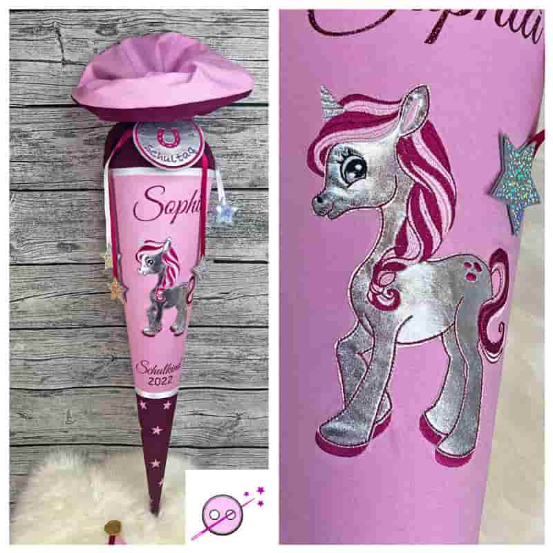 Einhorn Schultüte in rosa, pink und silber