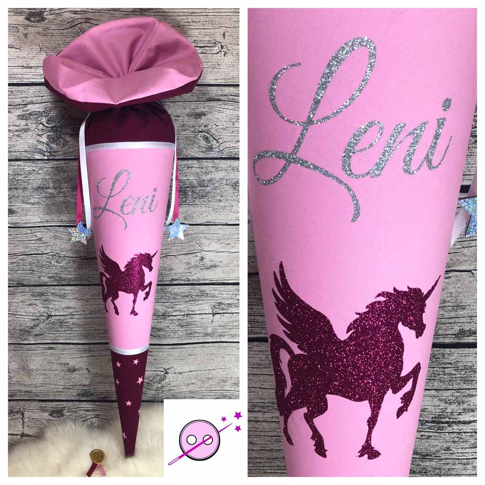 Einhorn Pegasus Glitzer Schultüte, Zuckertüte für Mädchen, Pferdeschultüte, Mädchentraum, Schultüte mit Kissen, Schultüte mit Name