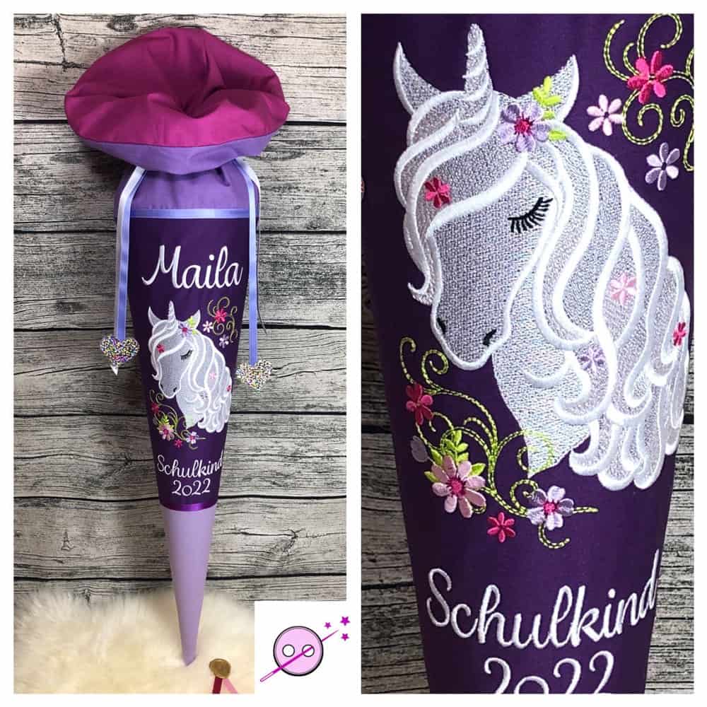Einhorn Schultüte bestickt mit Name